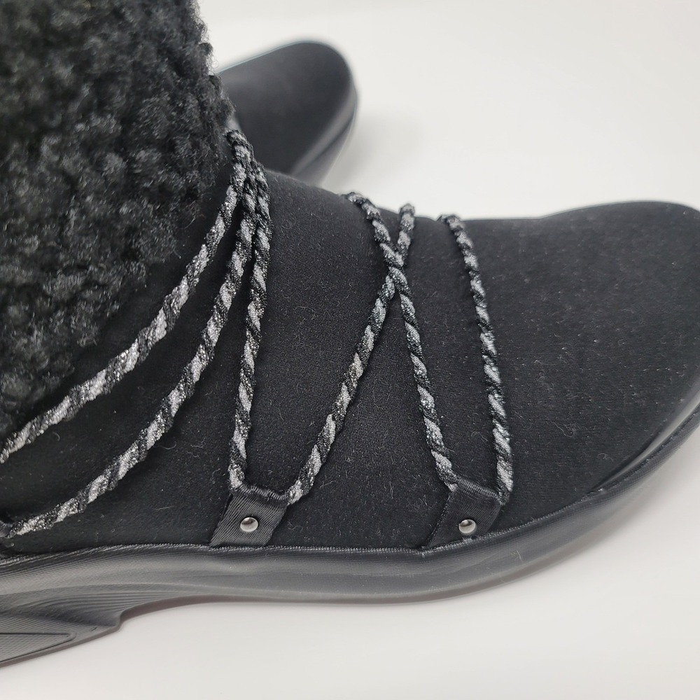 Bzees Ovation Black Sherpa Side Zip Ankle Boot Bootie Sz 8W Machine Washable - Picture 6 of 13
